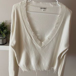 White Frayed Sweater